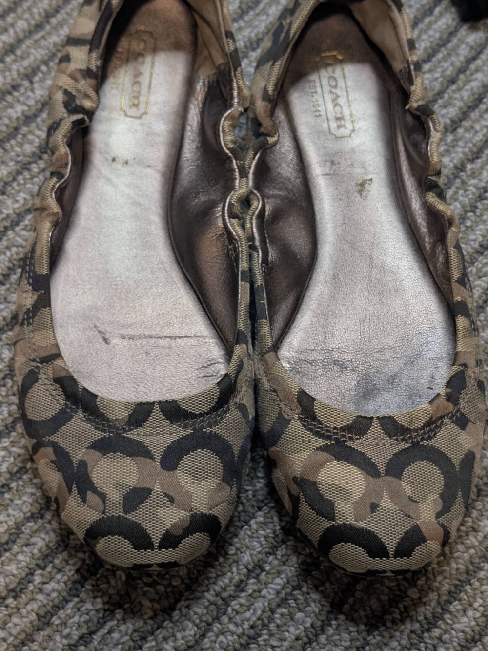 COACH Brown Logo Canvas Ballet Flats